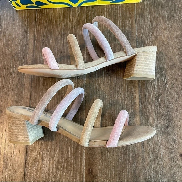 Nude Pastel Suede Strappy Casual Chic Comfy 2” Block Heel Open Toe Sandal Sz 8 - Picture 6 of 11